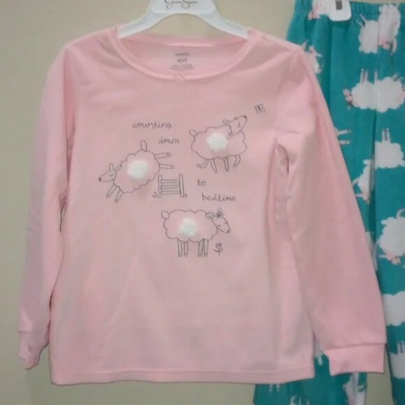 Carter's Pink & Blue Sheep Fleece Pajama Set 5 - Picture 3 of 6